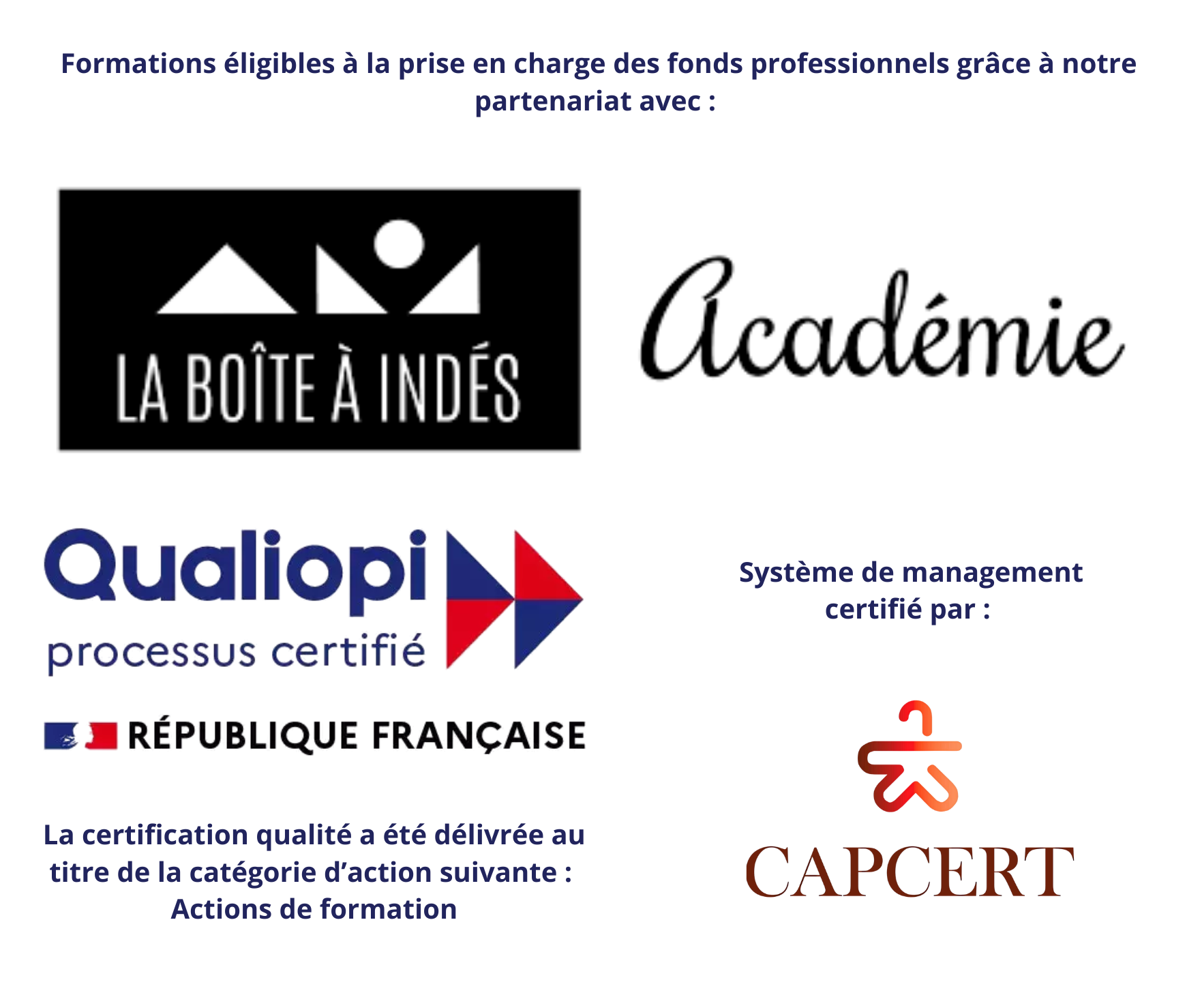 LA certification qualité a été délivrée au titre de la catégorie d’action suivante  Actions de formation
